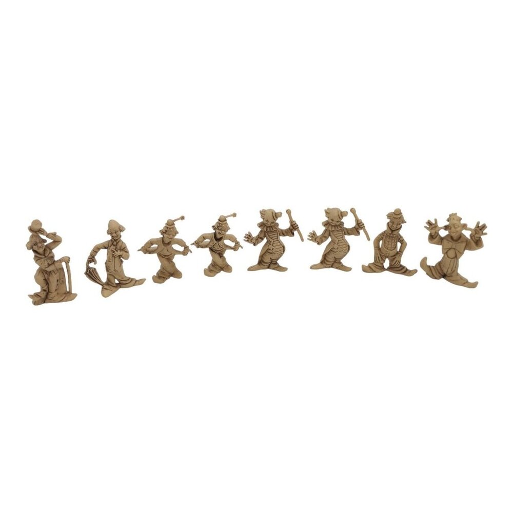 Justen Clowns Circus 1970s Hong Kong Lot Of 8 Unpainted Plastic Figurines Vtg